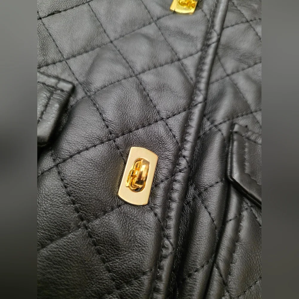 PETER NYGARD Black Quilted LEATHER JACKET Designer Whimsigoth Quiet Luxury Y2K - Picture 7 of 14